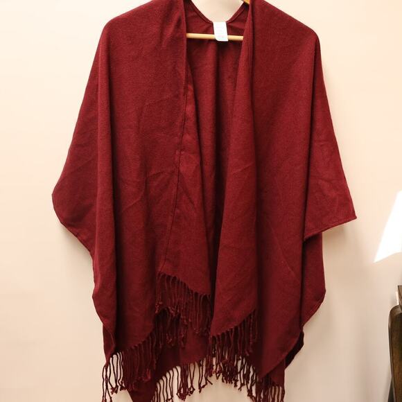 100 % Acrylic Cape Fringe Bottom Open Front Cranberry One Size - Picture 13 of 16